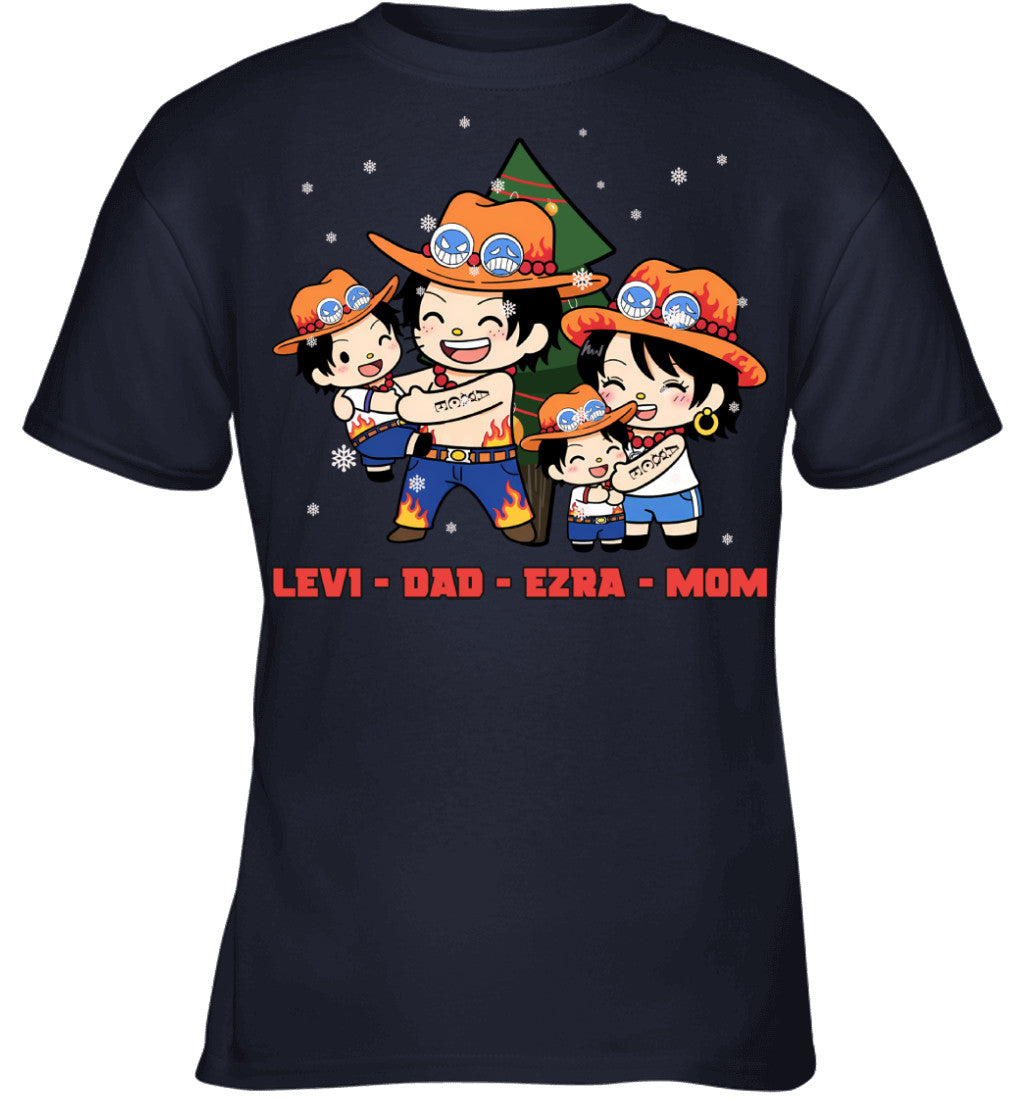 Hello Kitty x Portgas D. Ace Parents & Sons Custom Name Christmas T-Shirt for Family