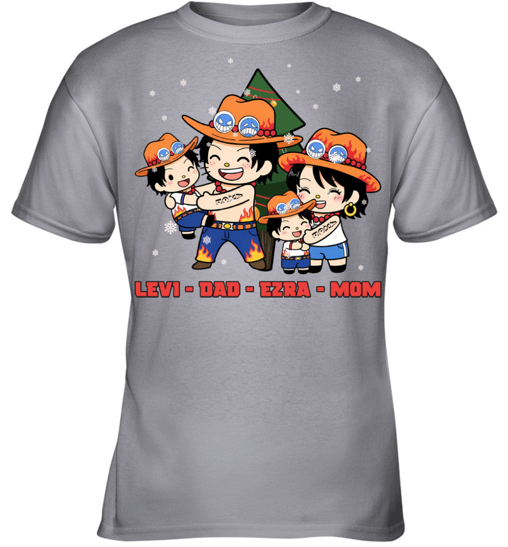 Hello Kitty x Portgas D. Ace Parents & Sons Custom Name Christmas T-Shirt for Family