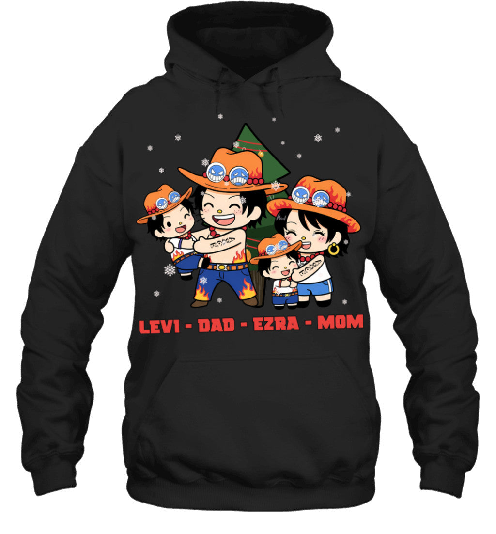 Hello Kitty x Portgas D. Ace Parents & Sons Custom Name Christmas T-Shirt for Family