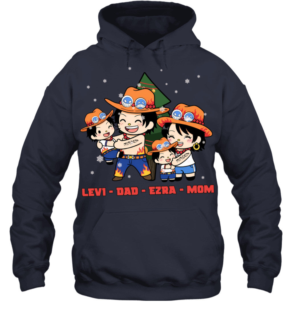 Hello Kitty x Portgas D. Ace Parents & Sons Custom Name Christmas T-Shirt for Family