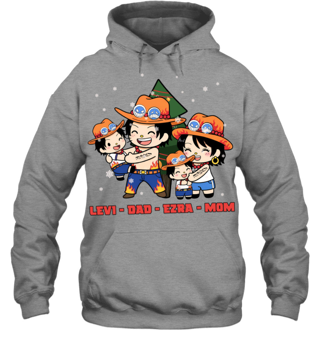 Hello Kitty x Portgas D. Ace Parents & Sons Custom Name Christmas T-Shirt for Family