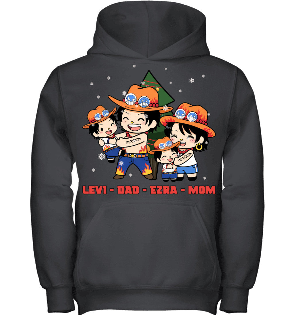 Hello Kitty x Portgas D. Ace Parents & Sons Custom Name Christmas T-Shirt for Family