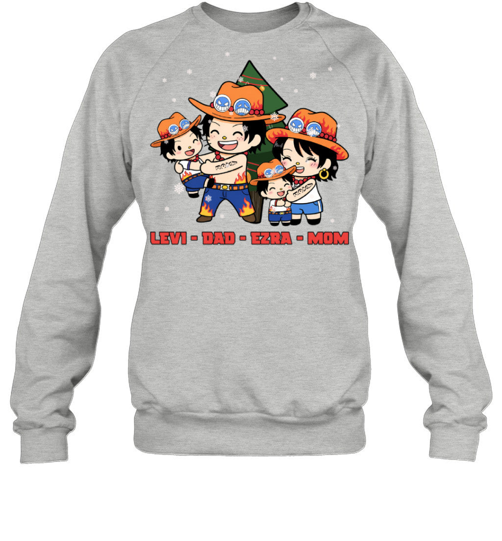 Hello Kitty x Portgas D. Ace Parents & Sons Custom Name Christmas T-Shirt for Family