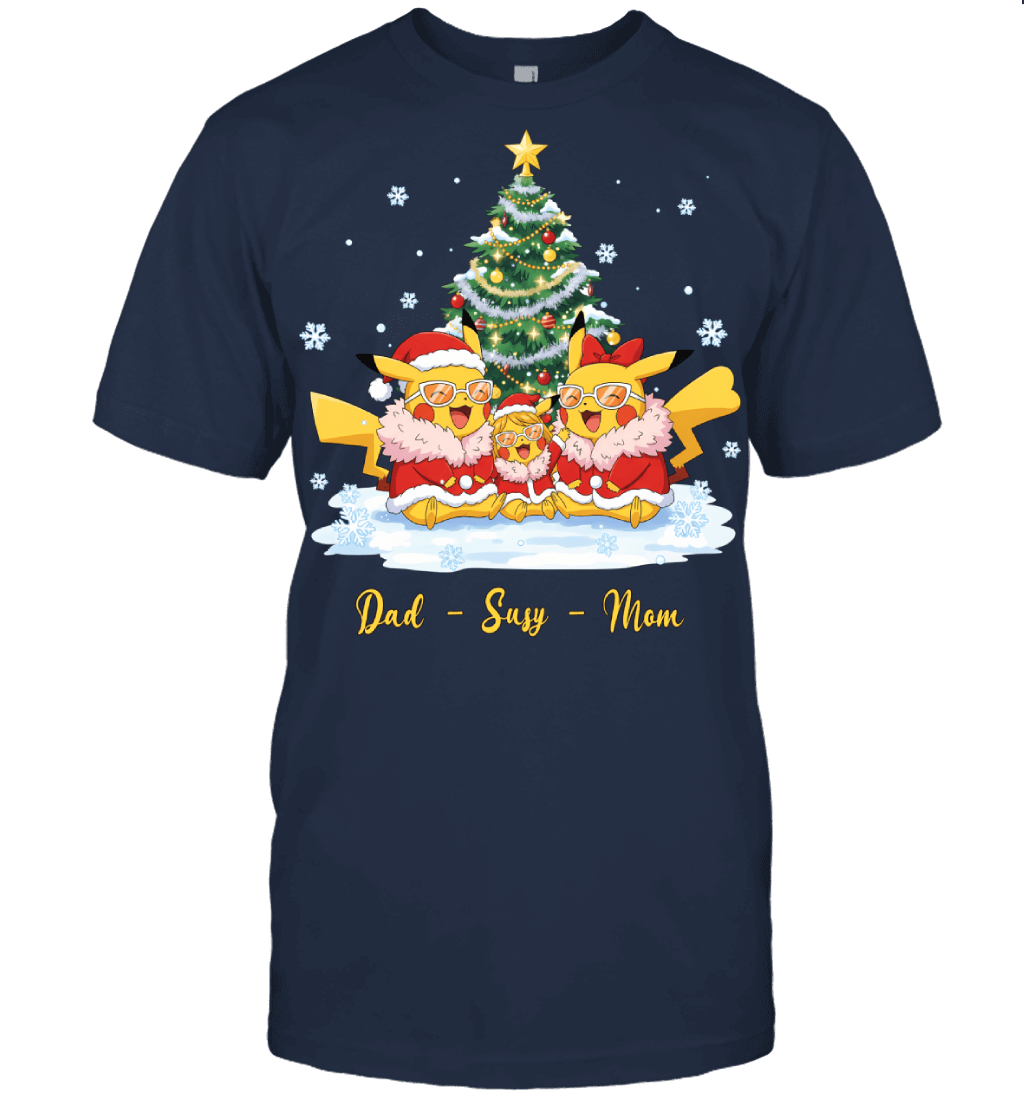 Pikachu x Doflamingo Parents & Daughter Custom Name Christmas T-Shirt for Family