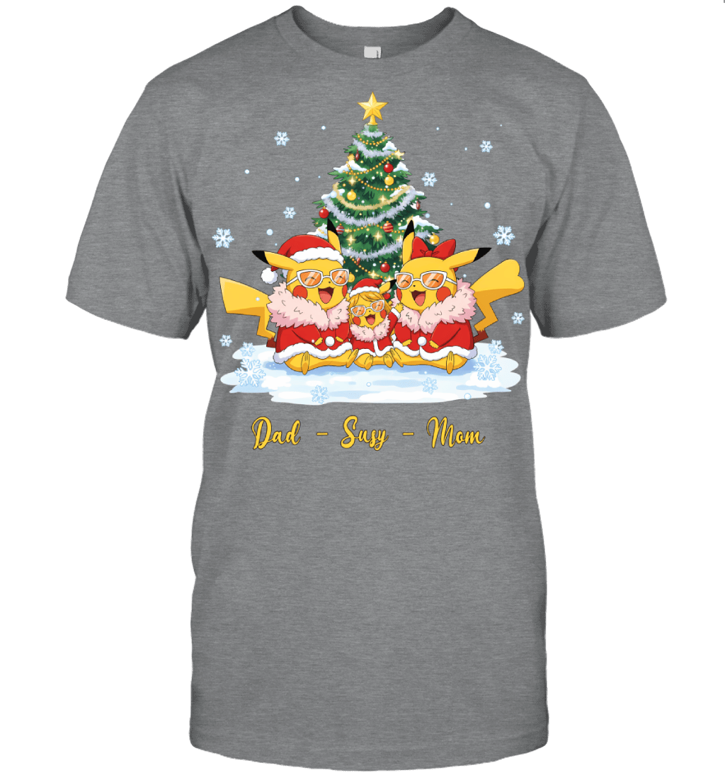 Pikachu x Doflamingo Parents & Daughter Custom Name Christmas T-Shirt for Family