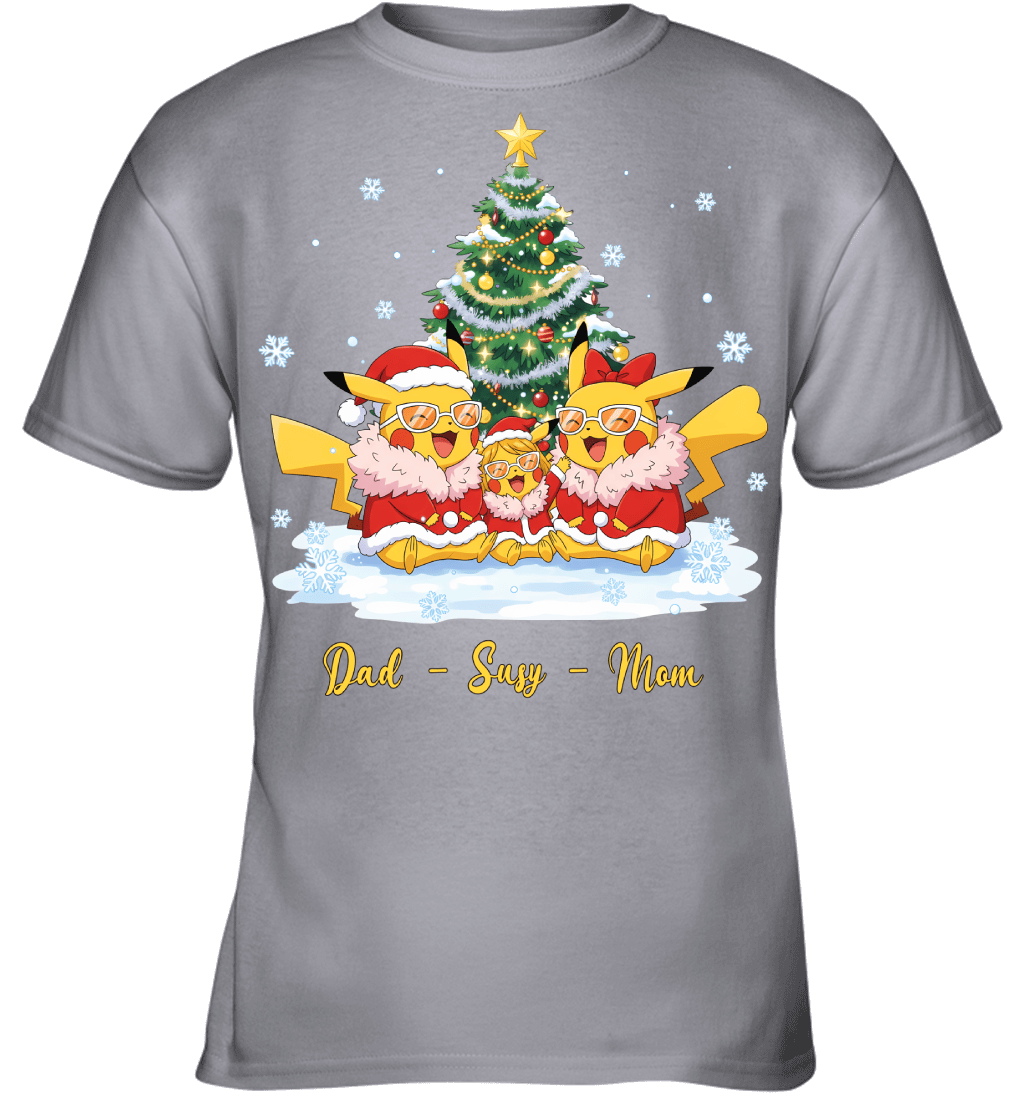 Pikachu x Doflamingo Parents & Daughter Custom Name Christmas T-Shirt for Family