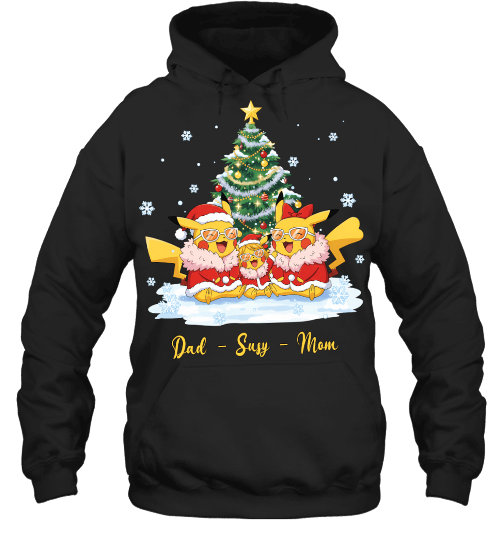 Pikachu x Doflamingo Parents & Daughter Custom Name Christmas T-Shirt for Family