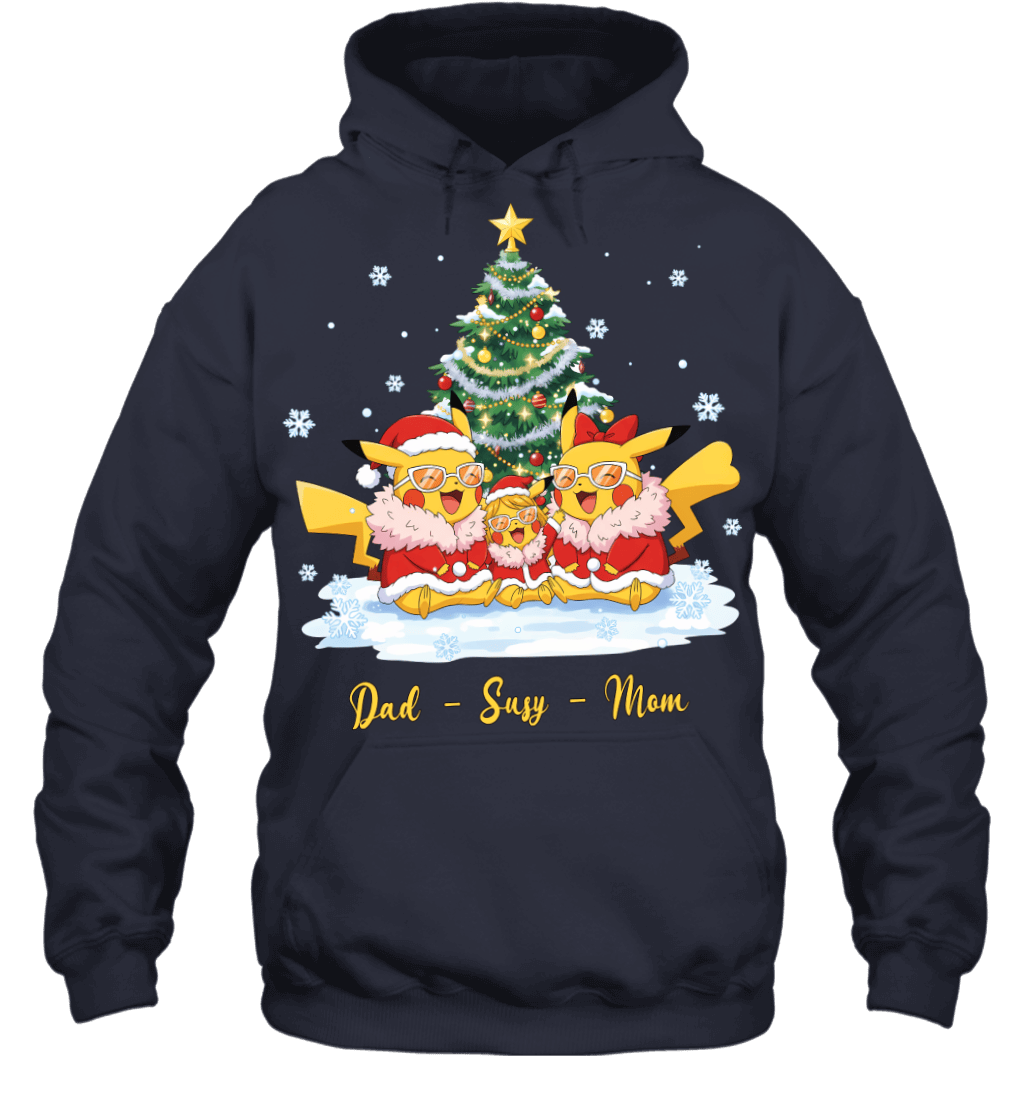 Pikachu x Doflamingo Parents & Daughter Custom Name Christmas T-Shirt for Family