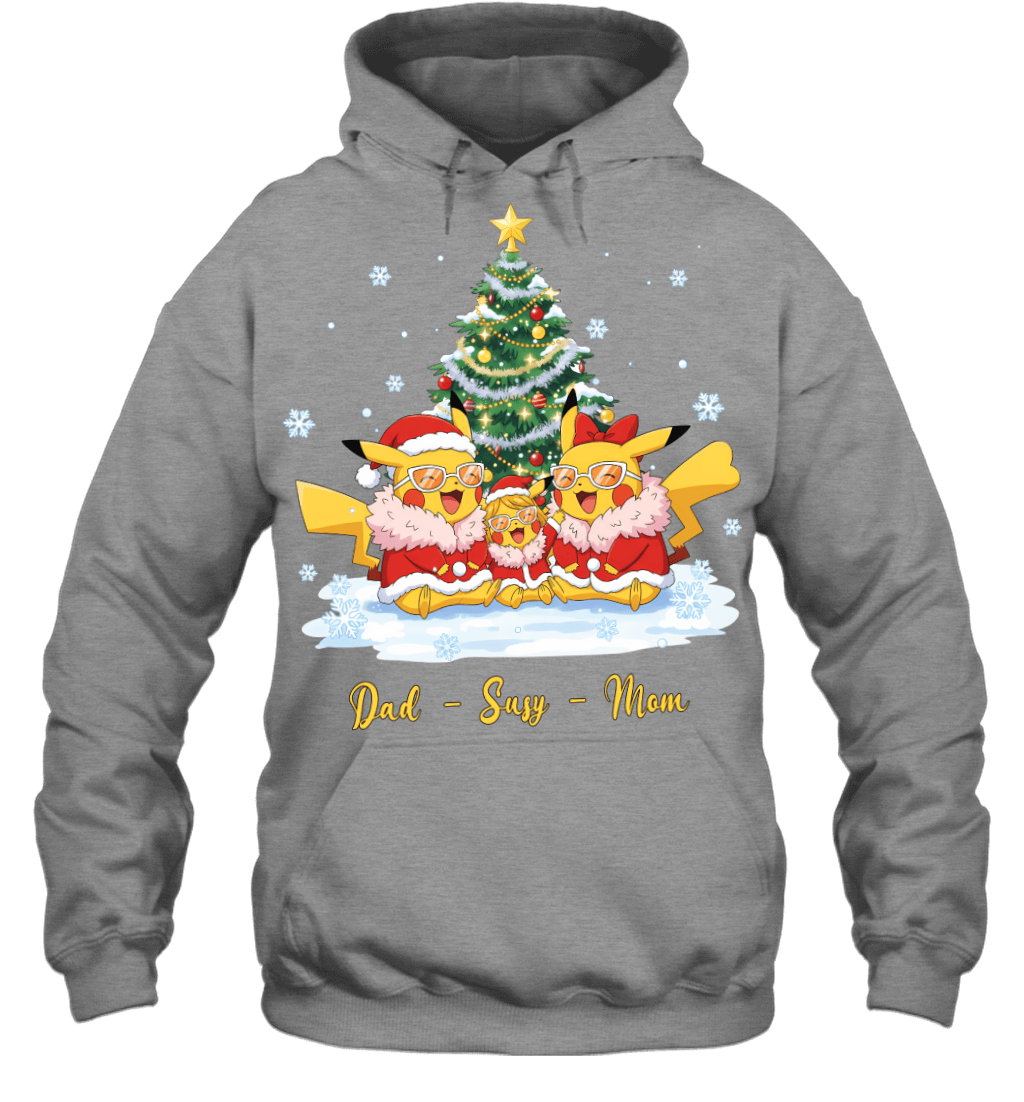 Pikachu x Doflamingo Parents & Daughter Custom Name Christmas T-Shirt for Family