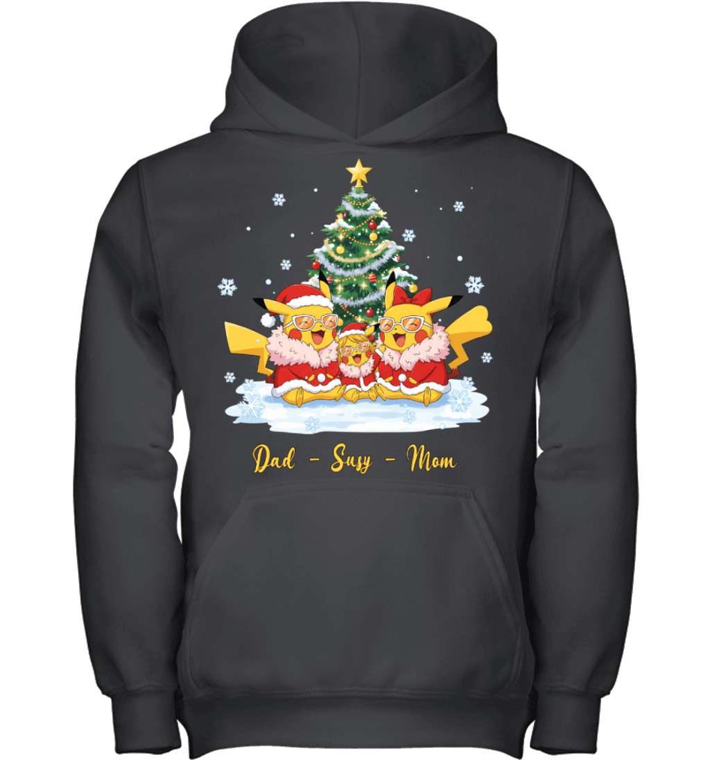 Pikachu x Doflamingo Parents & Daughter Custom Name Christmas T-Shirt for Family