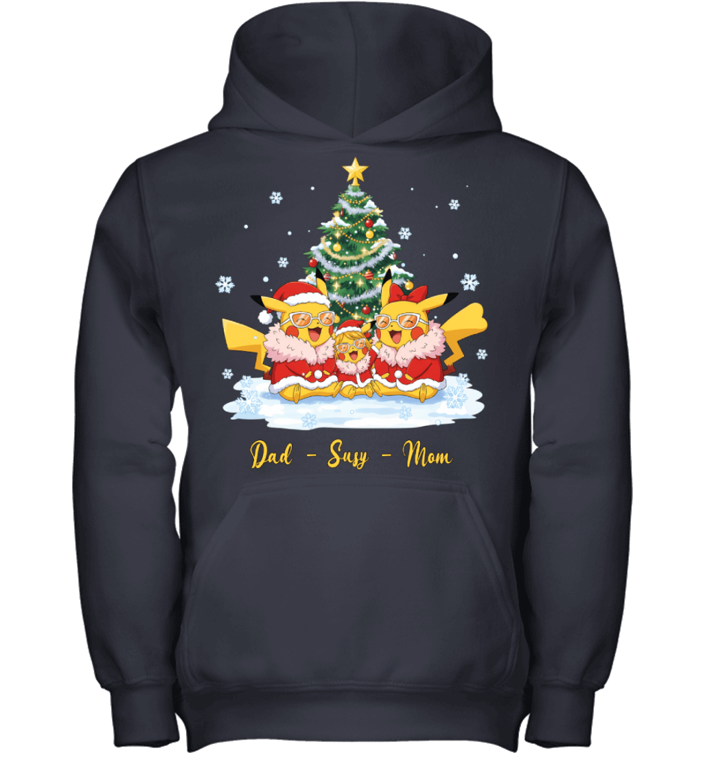 Pikachu x Doflamingo Parents & Daughter Custom Name Christmas T-Shirt for Family