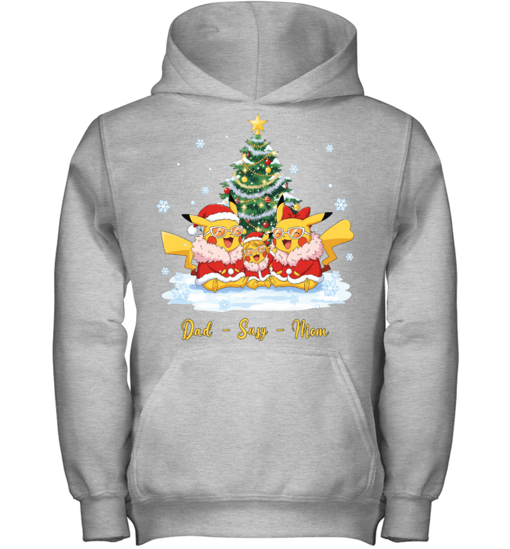 Pikachu x Doflamingo Parents & Daughter Custom Name Christmas T-Shirt for Family