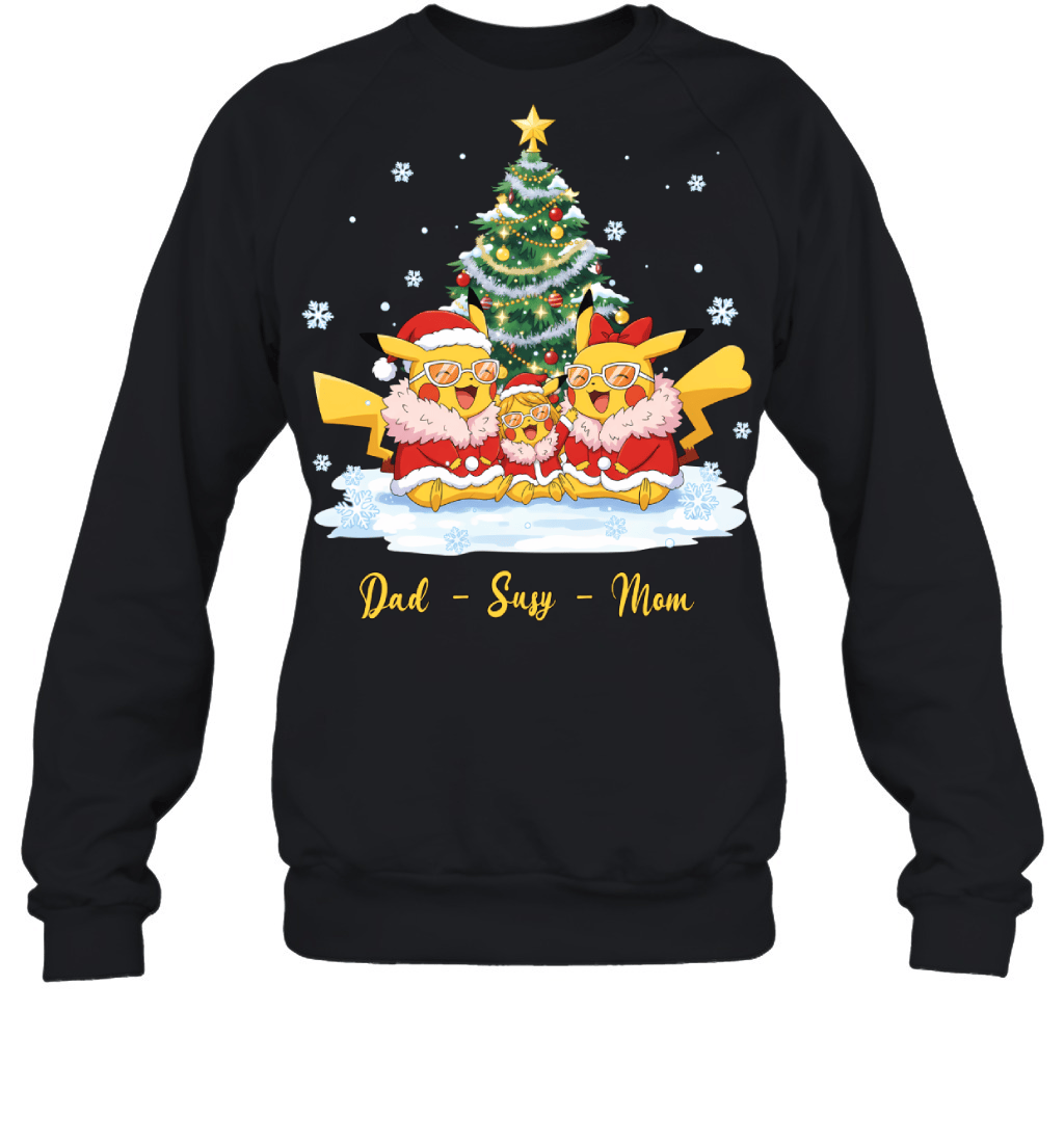 Pikachu x Doflamingo Parents & Daughter Custom Name Christmas T-Shirt for Family