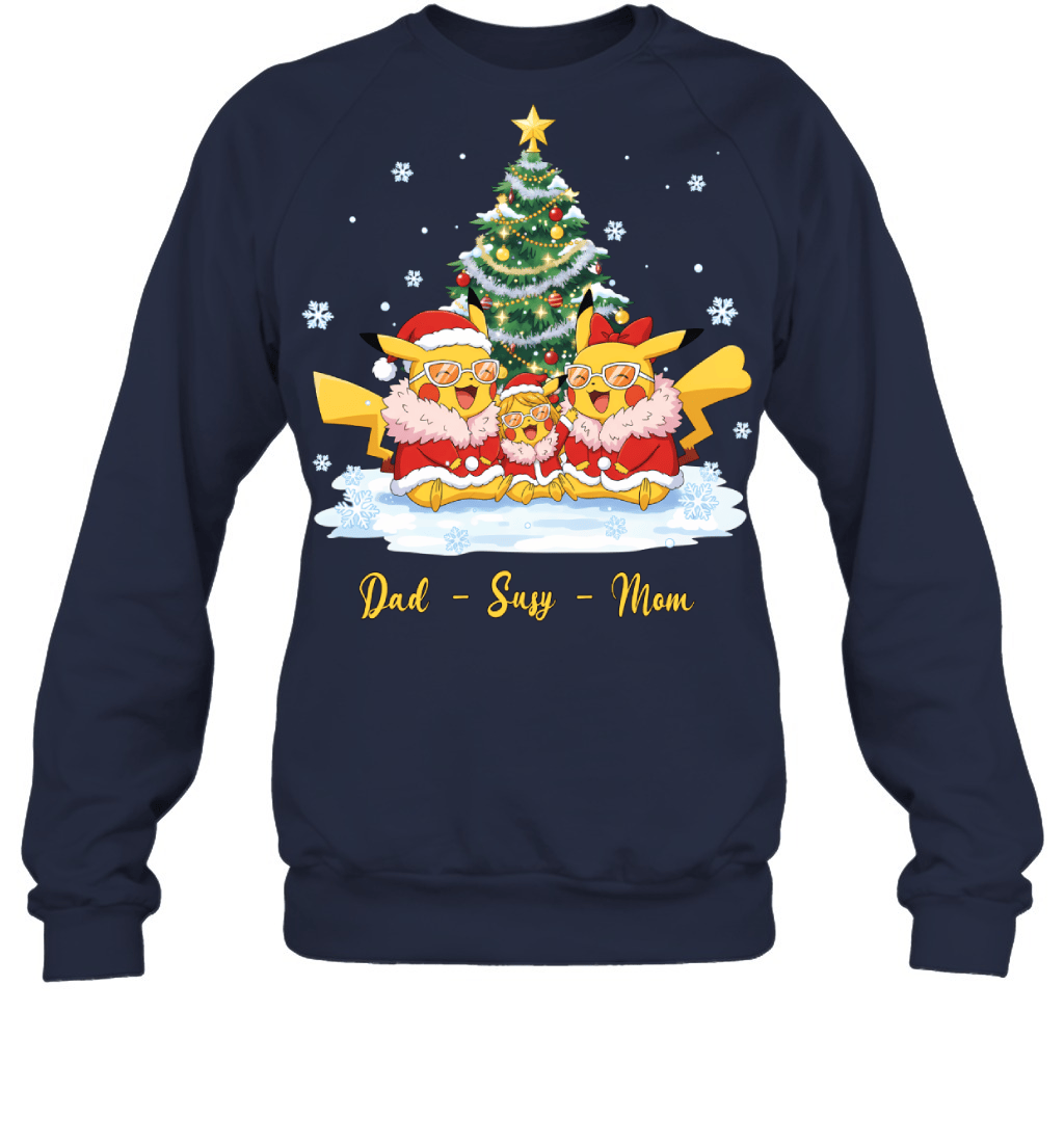 Pikachu x Doflamingo Parents & Daughter Custom Name Christmas T-Shirt for Family