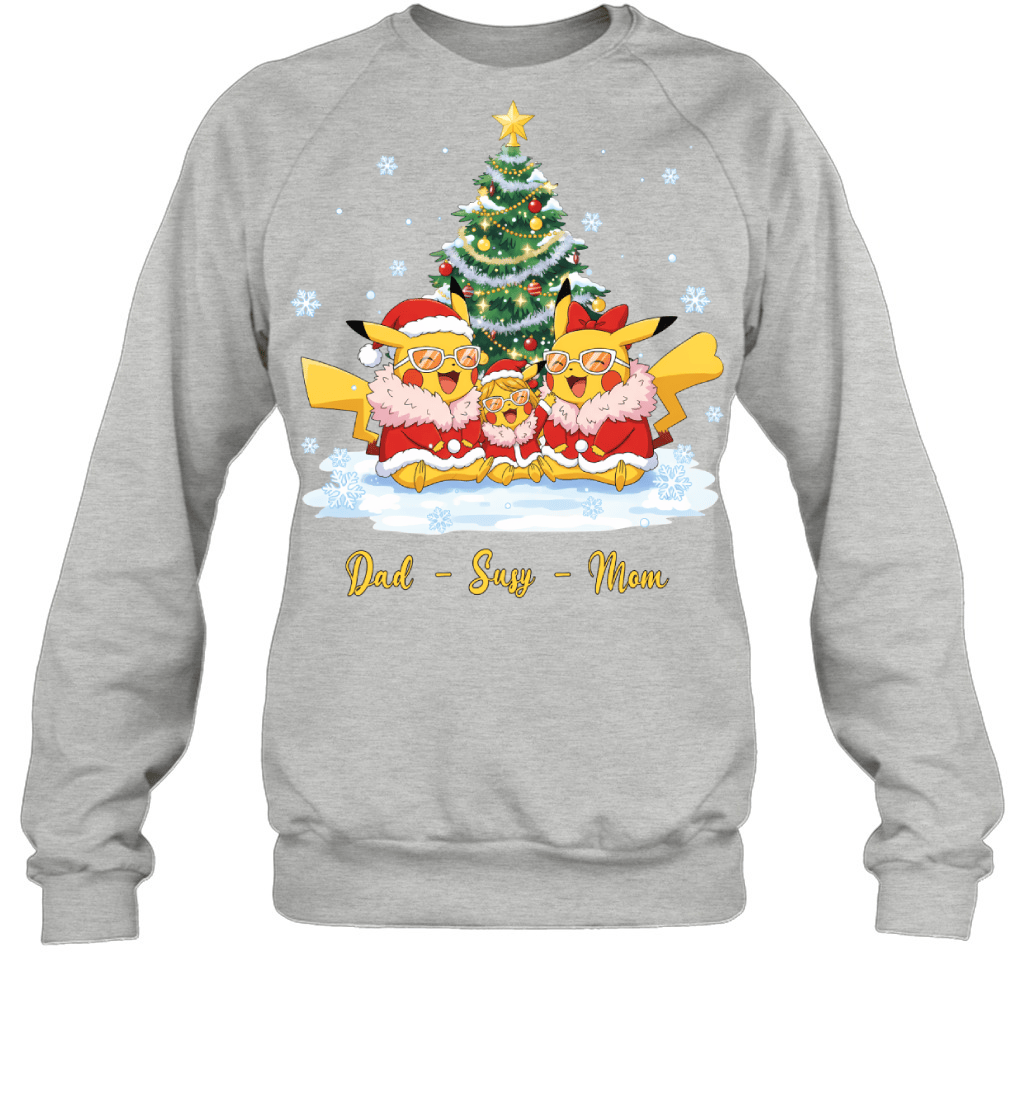 Pikachu x Doflamingo Parents & Daughter Custom Name Christmas T-Shirt for Family