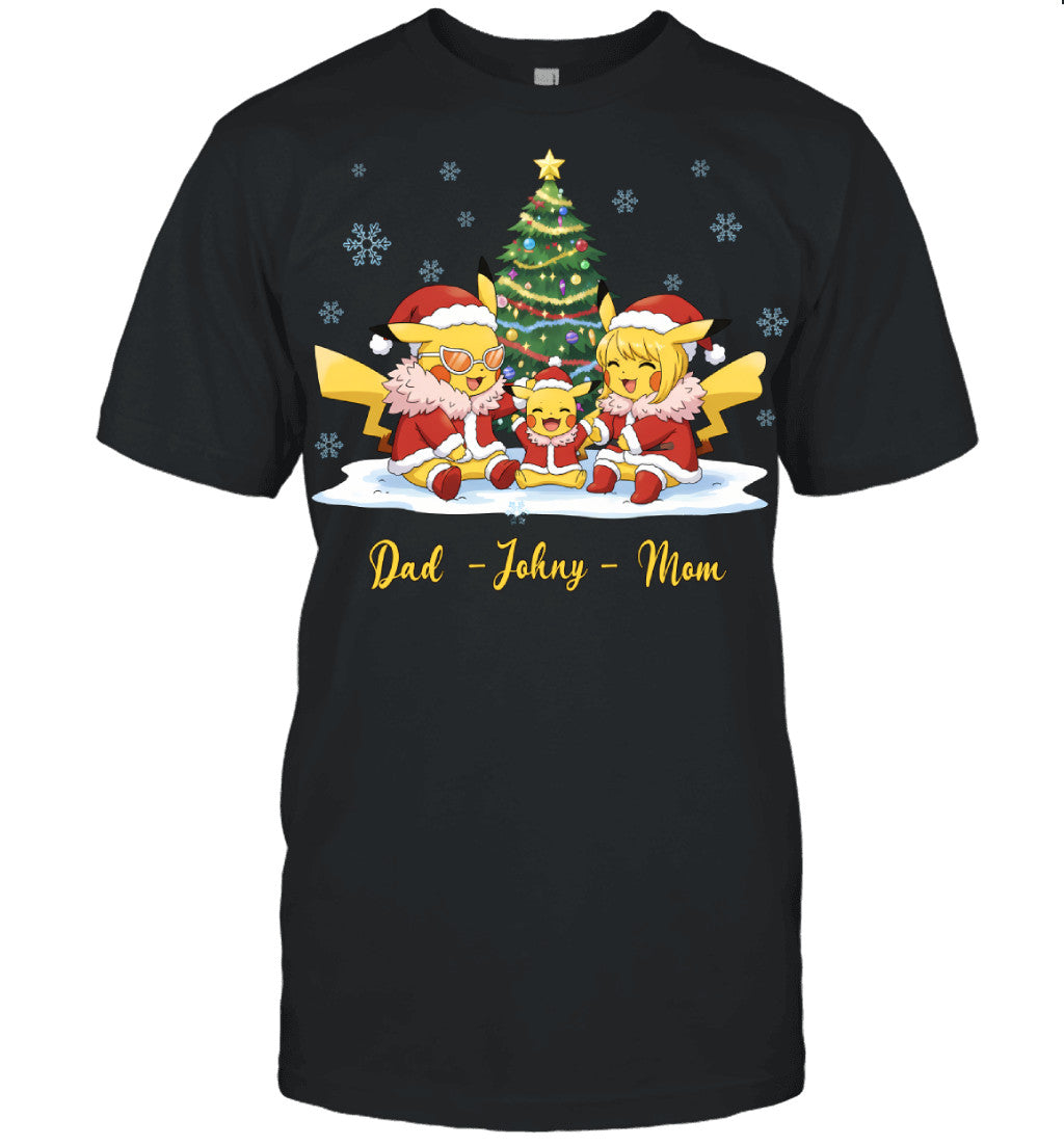 Pikachu x Doflamingo Parents & Son Custom Name Christmas T-Shirt for Family