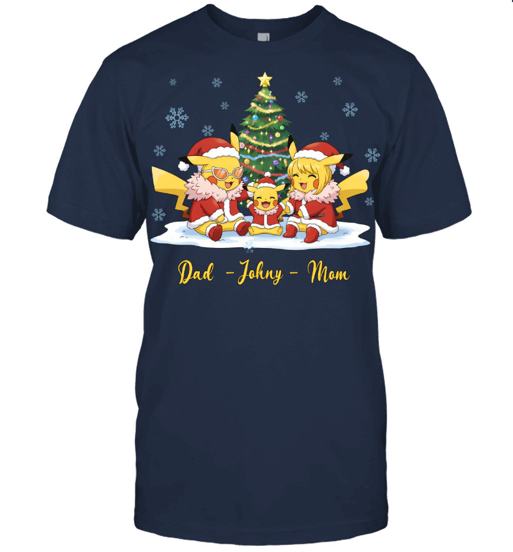 Pikachu x Doflamingo Parents & Son Custom Name Christmas T-Shirt for Family