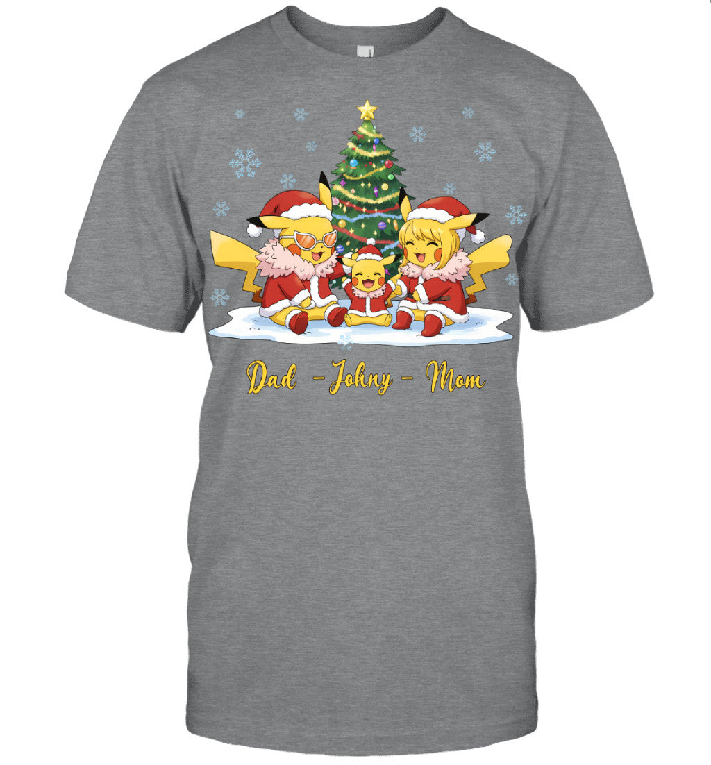Pikachu x Doflamingo Parents & Son Custom Name Christmas T-Shirt for Family