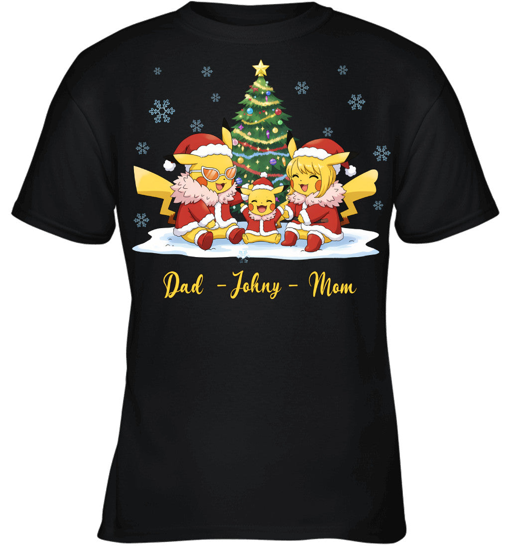 Pikachu x Doflamingo Parents & Son Custom Name Christmas T-Shirt for Family