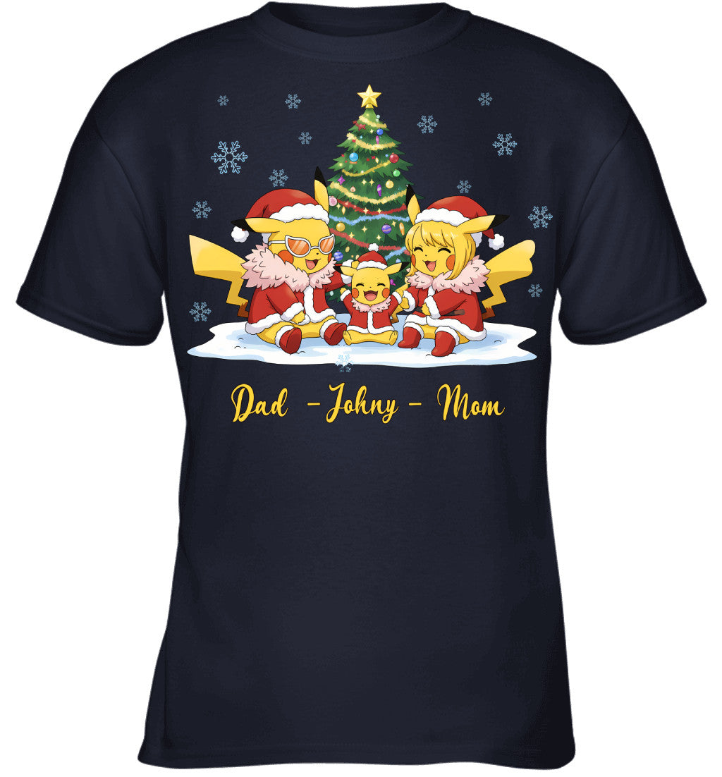 Pikachu x Doflamingo Parents & Son Custom Name Christmas T-Shirt for Family