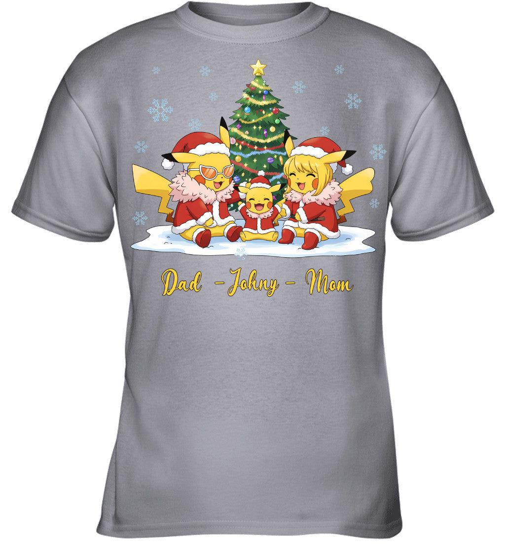 Pikachu x Doflamingo Parents & Son Custom Name Christmas T-Shirt for Family