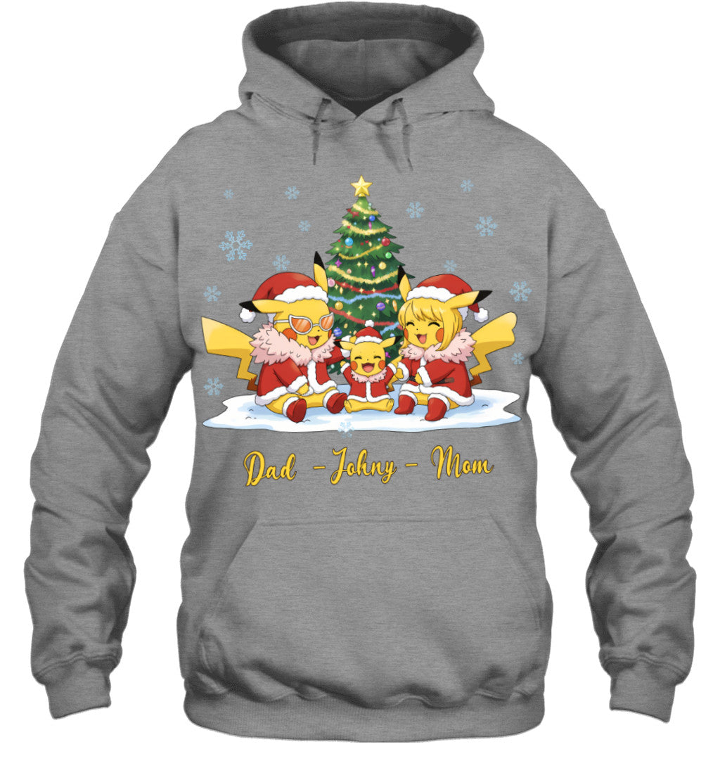 Pikachu x Doflamingo Parents & Son Custom Name Christmas T-Shirt for Family