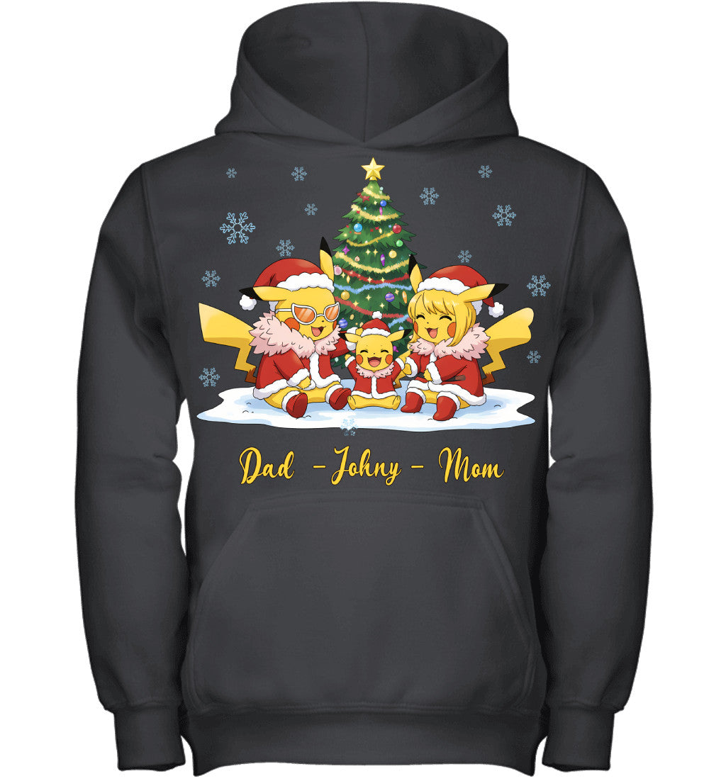 Pikachu x Doflamingo Parents & Son Custom Name Christmas T-Shirt for Family