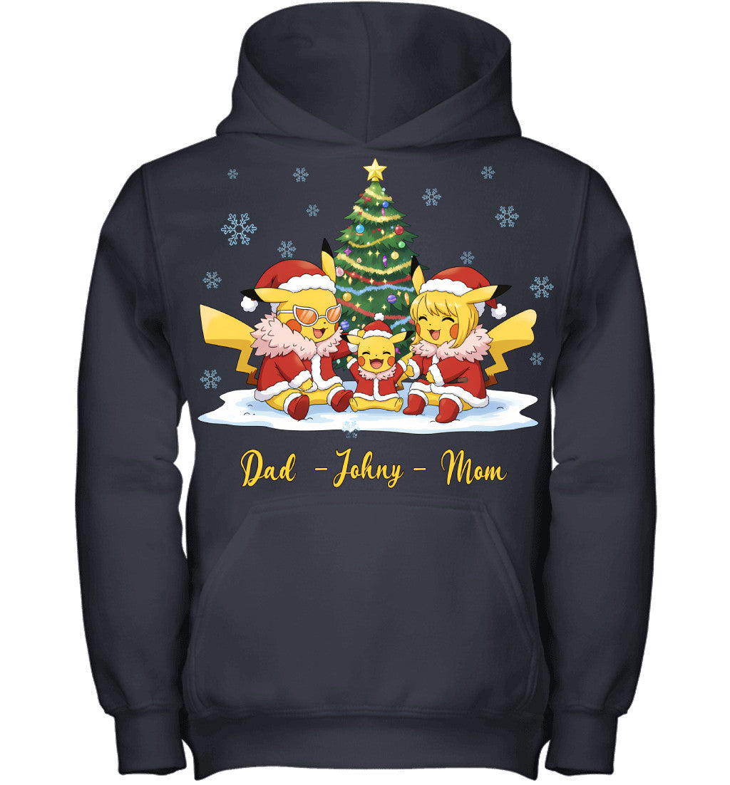 Pikachu x Doflamingo Parents & Son Custom Name Christmas T-Shirt for Family