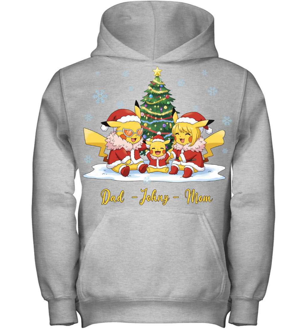 Pikachu x Doflamingo Parents & Son Custom Name Christmas T-Shirt for Family