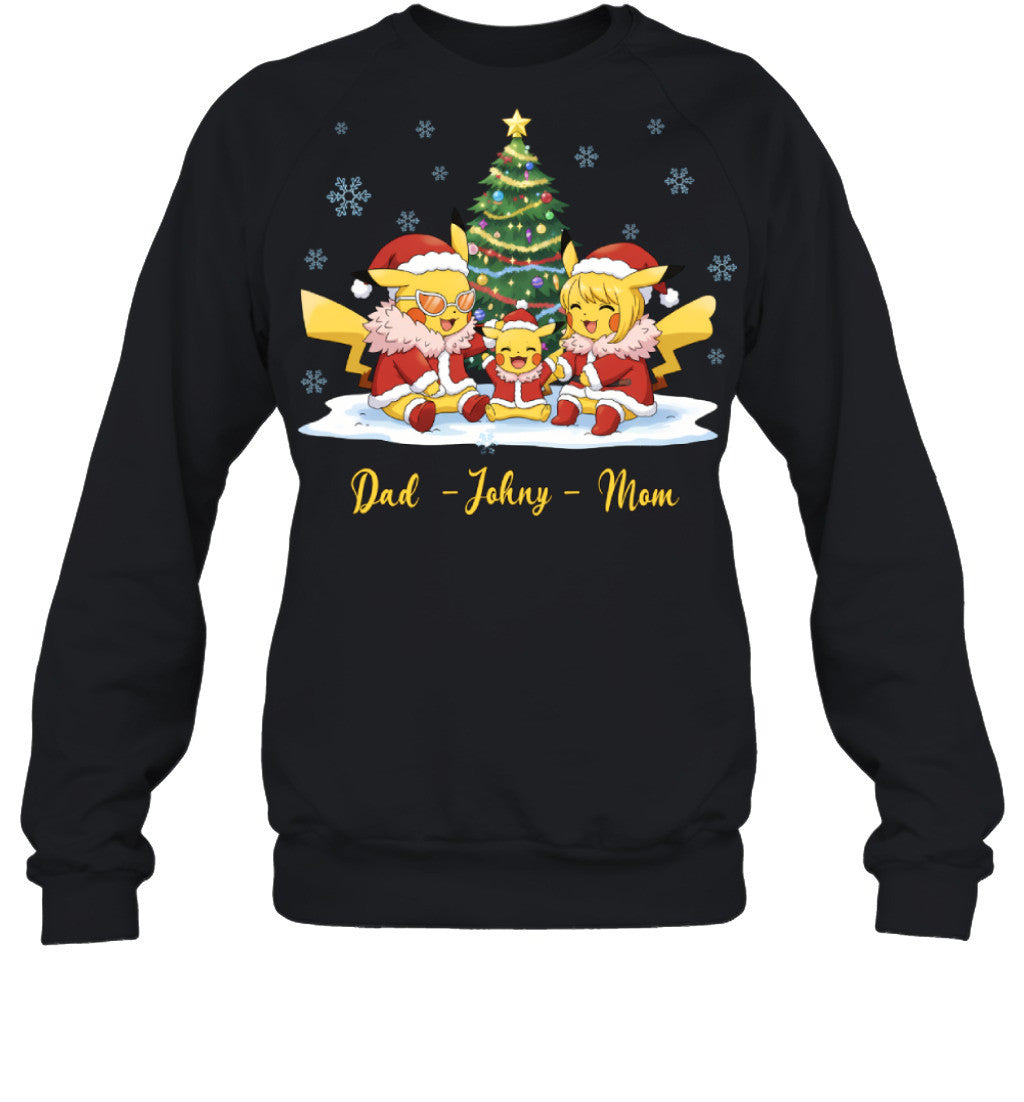 Pikachu x Doflamingo Parents & Son Custom Name Christmas T-Shirt for Family