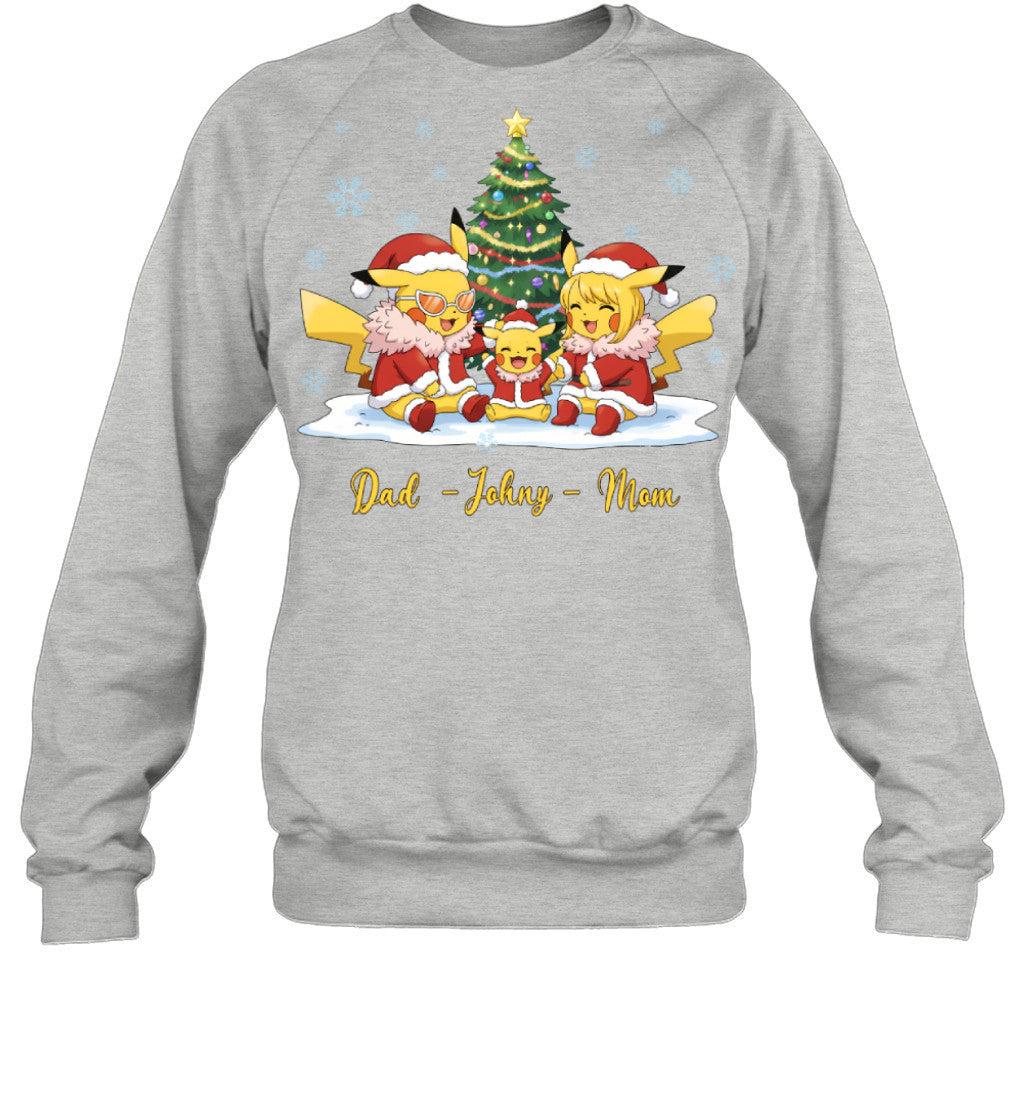 Pikachu x Doflamingo Parents & Son Custom Name Christmas T-Shirt for Family