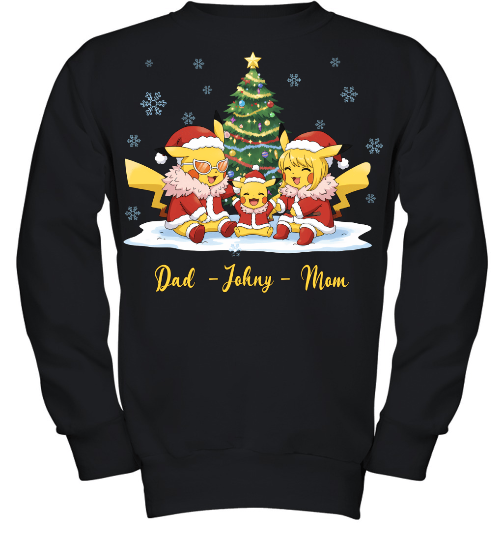 Pikachu x Doflamingo Parents & Son Custom Name Christmas T-Shirt for Family