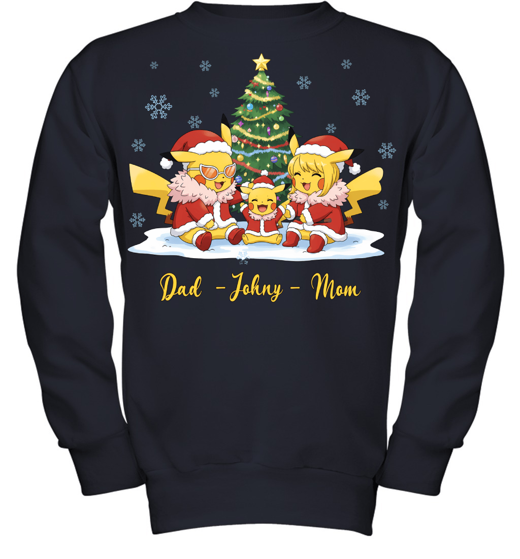Pikachu x Doflamingo Parents & Son Custom Name Christmas T-Shirt for Family