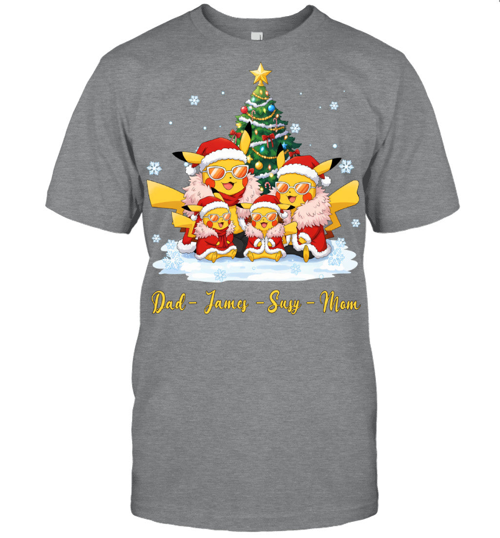 Pikachu x Doflamingo Parents & Kids Custom Name Christmas T-Shirt for Family