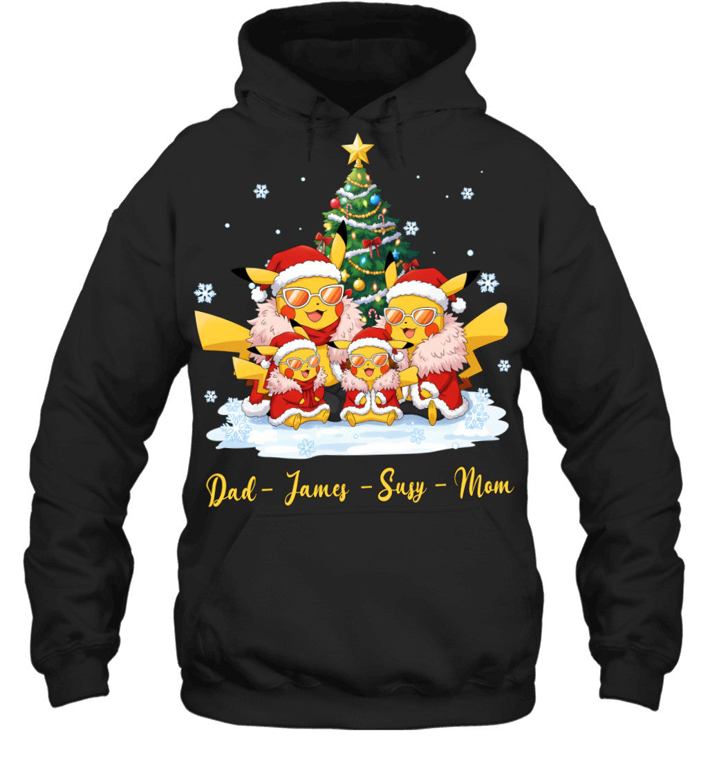 Pikachu x Doflamingo Parents & Kids Custom Name Christmas T-Shirt for Family