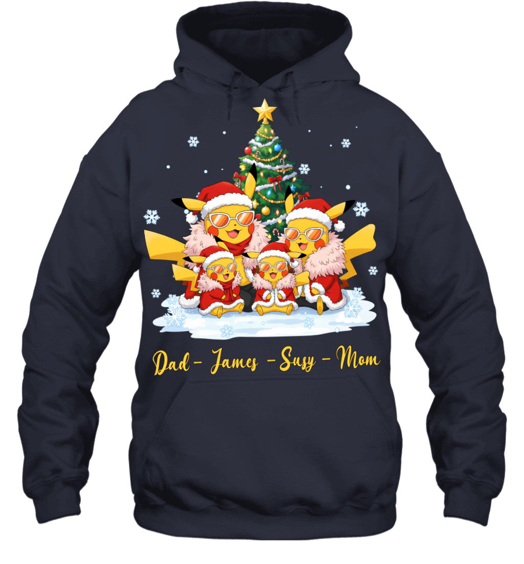 Pikachu x Doflamingo Parents & Kids Custom Name Christmas T-Shirt for Family