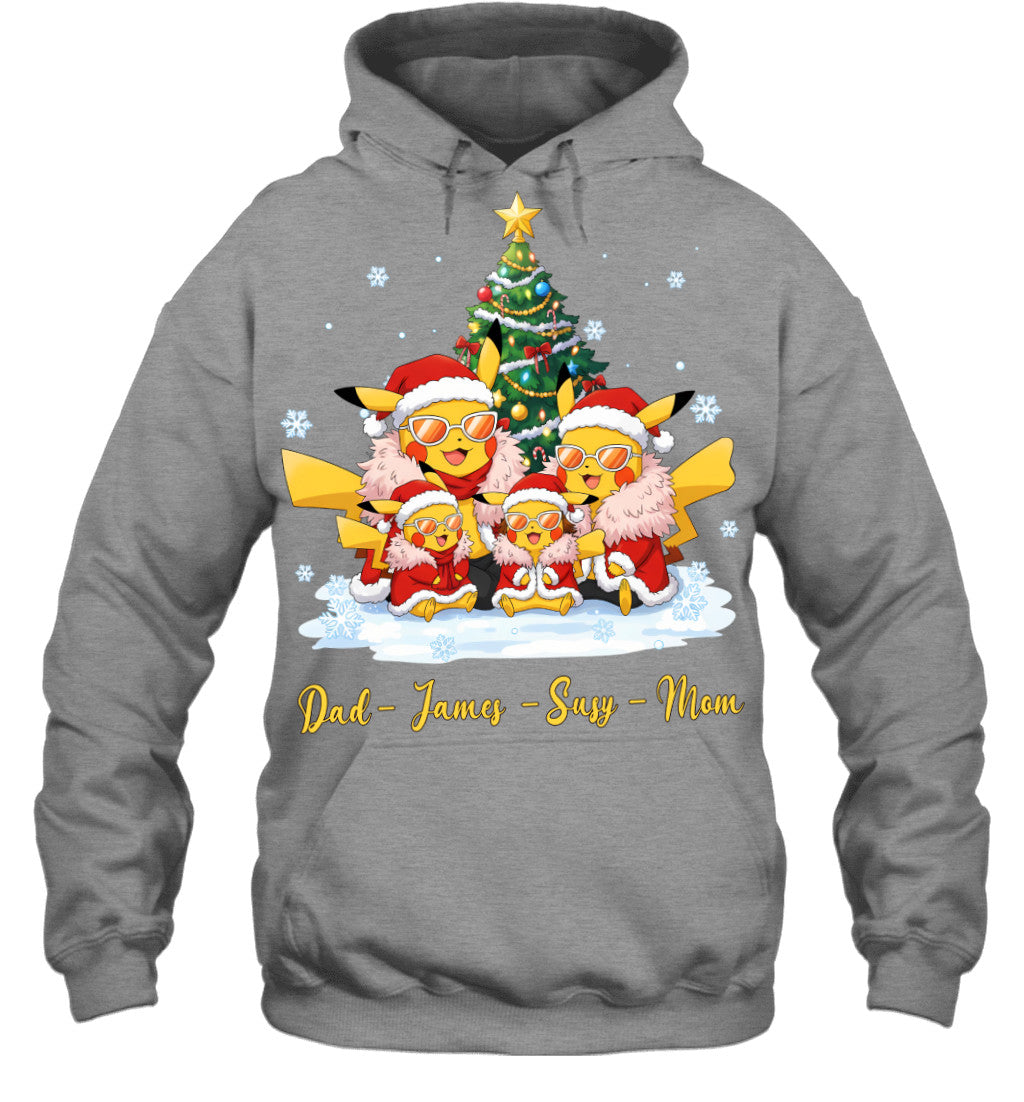 Pikachu x Doflamingo Parents & Kids Custom Name Christmas T-Shirt for Family