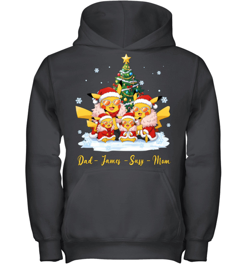 Pikachu x Doflamingo Parents & Kids Custom Name Christmas T-Shirt for Family