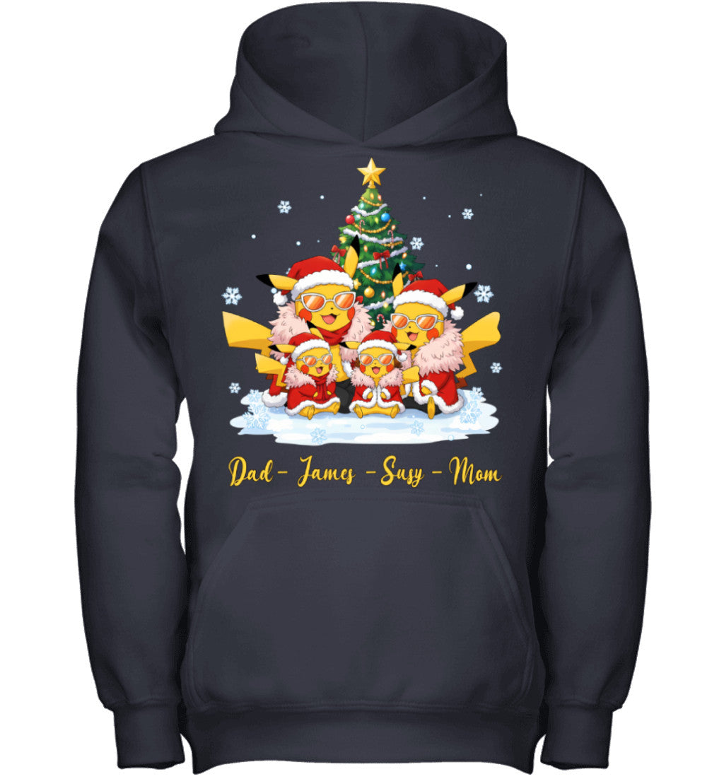 Pikachu x Doflamingo Parents & Kids Custom Name Christmas T-Shirt for Family