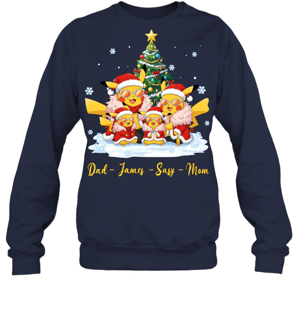 Pikachu x Doflamingo Parents & Kids Custom Name Christmas T-Shirt for Family