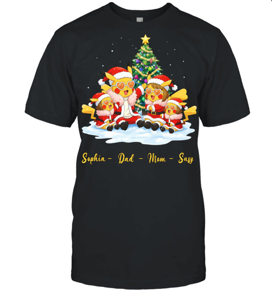 Pikachu x Doflamingo Parents & Daughters Custom Name Christmas T-Shirt for Family