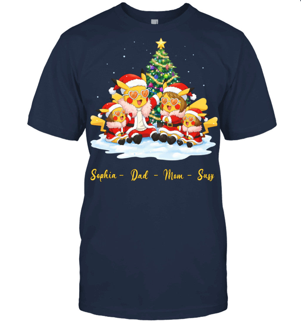 Pikachu x Doflamingo Parents & Daughters Custom Name Christmas T-Shirt for Family