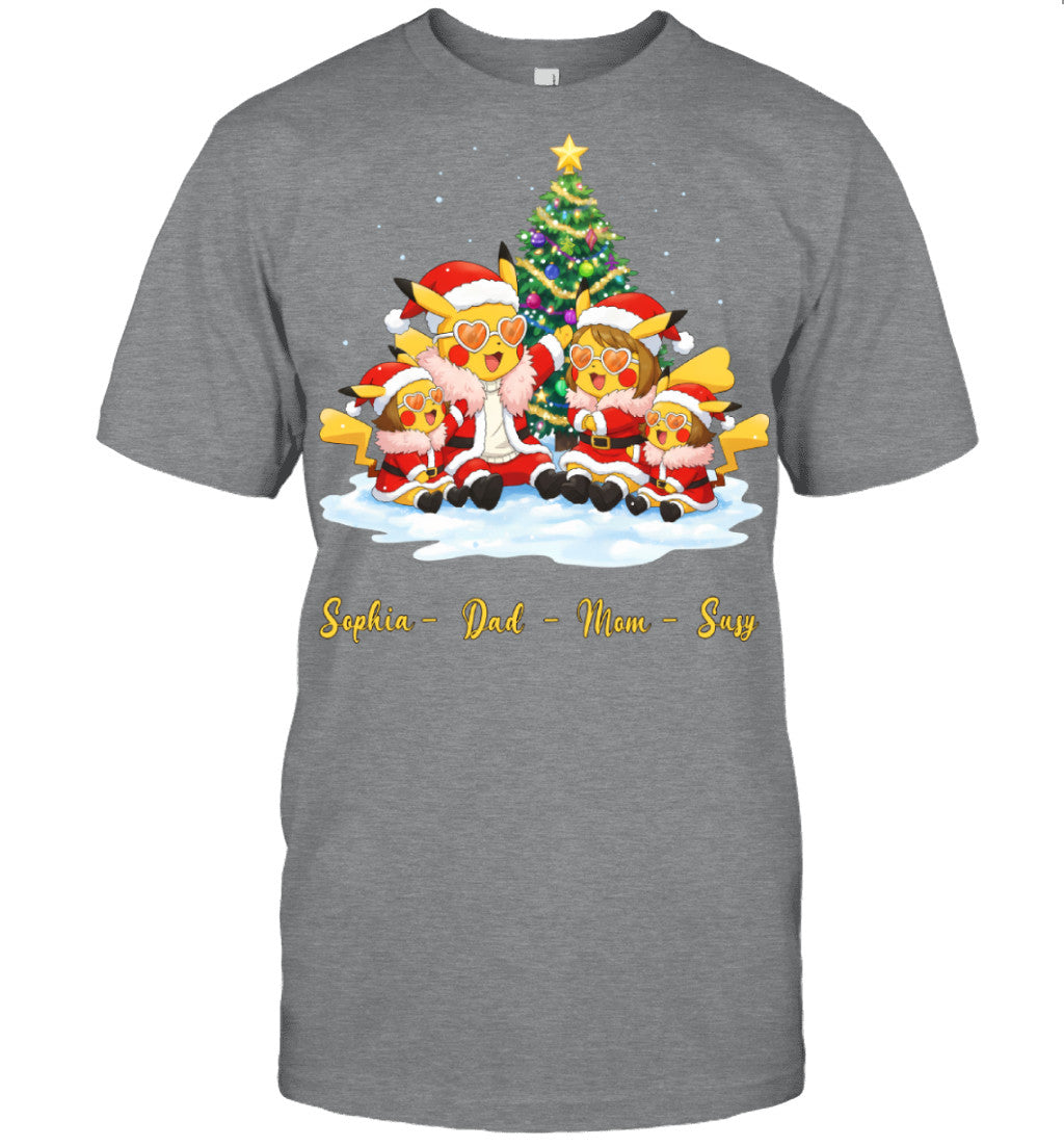Pikachu x Doflamingo Parents & Daughters Custom Name Christmas T-Shirt for Family