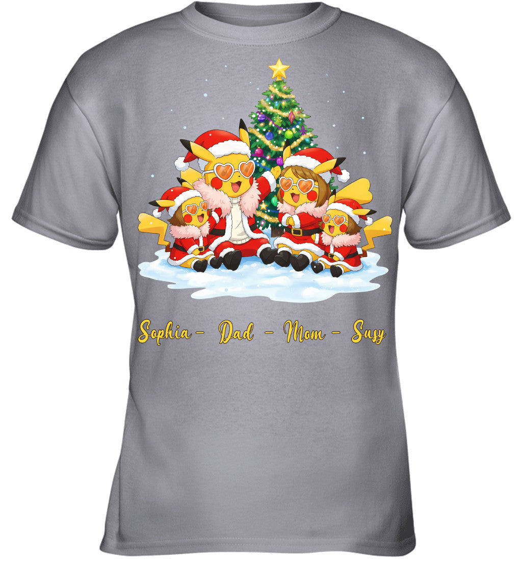 Pikachu x Doflamingo Parents & Daughters Custom Name Christmas T-Shirt for Family