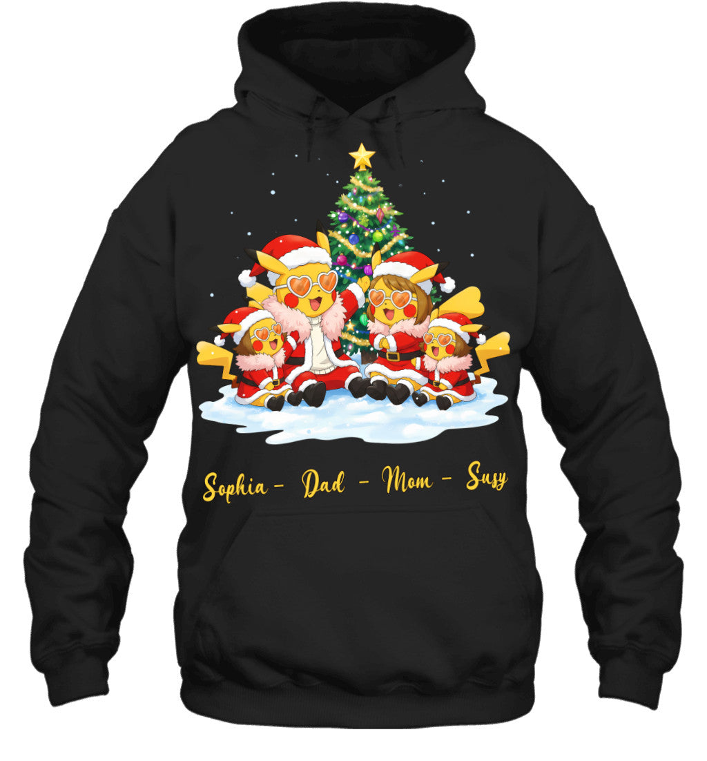 Pikachu x Doflamingo Parents & Daughters Custom Name Christmas T-Shirt for Family