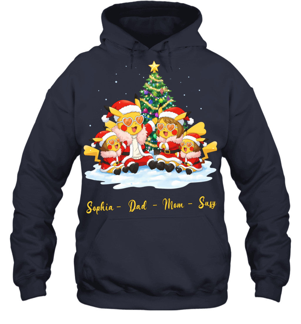 Pikachu x Doflamingo Parents & Daughters Custom Name Christmas T-Shirt for Family