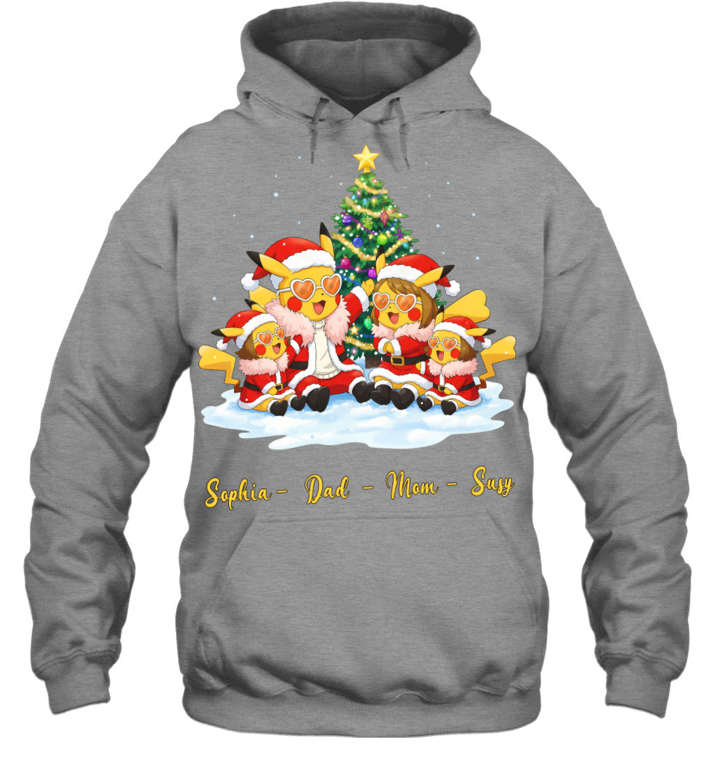 Pikachu x Doflamingo Parents & Daughters Custom Name Christmas T-Shirt for Family