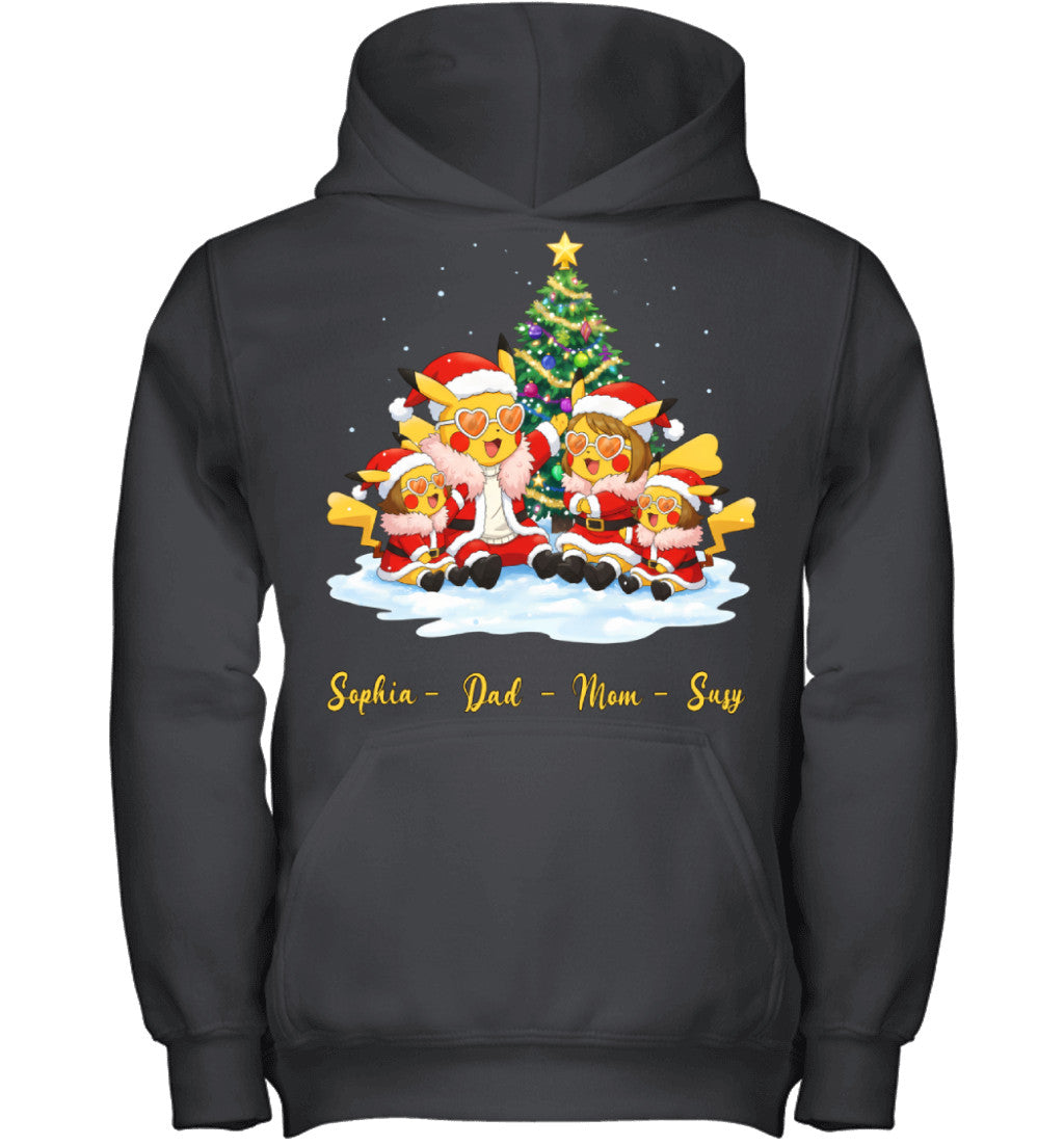 Pikachu x Doflamingo Parents & Daughters Custom Name Christmas T-Shirt for Family