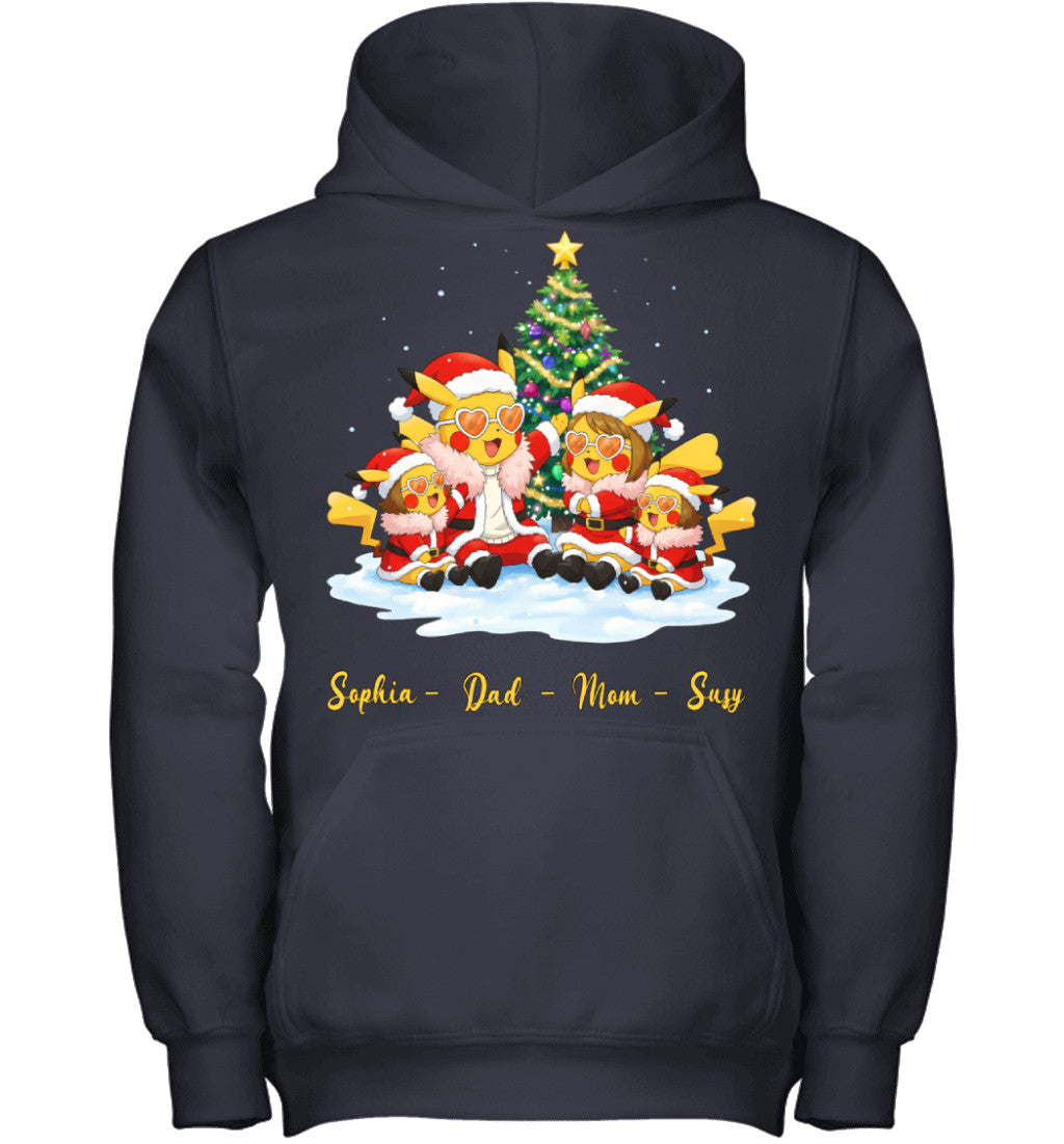 Pikachu x Doflamingo Parents & Daughters Custom Name Christmas T-Shirt for Family