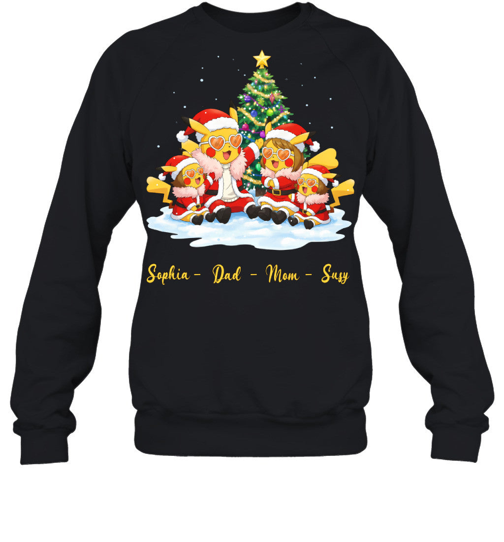 Pikachu x Doflamingo Parents & Daughters Custom Name Christmas T-Shirt for Family